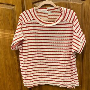 NWOT Zenana Outfitters Red & White Striped Short Sleeve Tee size s/m